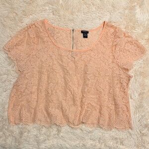 Torrid Peach Floral Lace Crop Short Sleeve Top Size 3